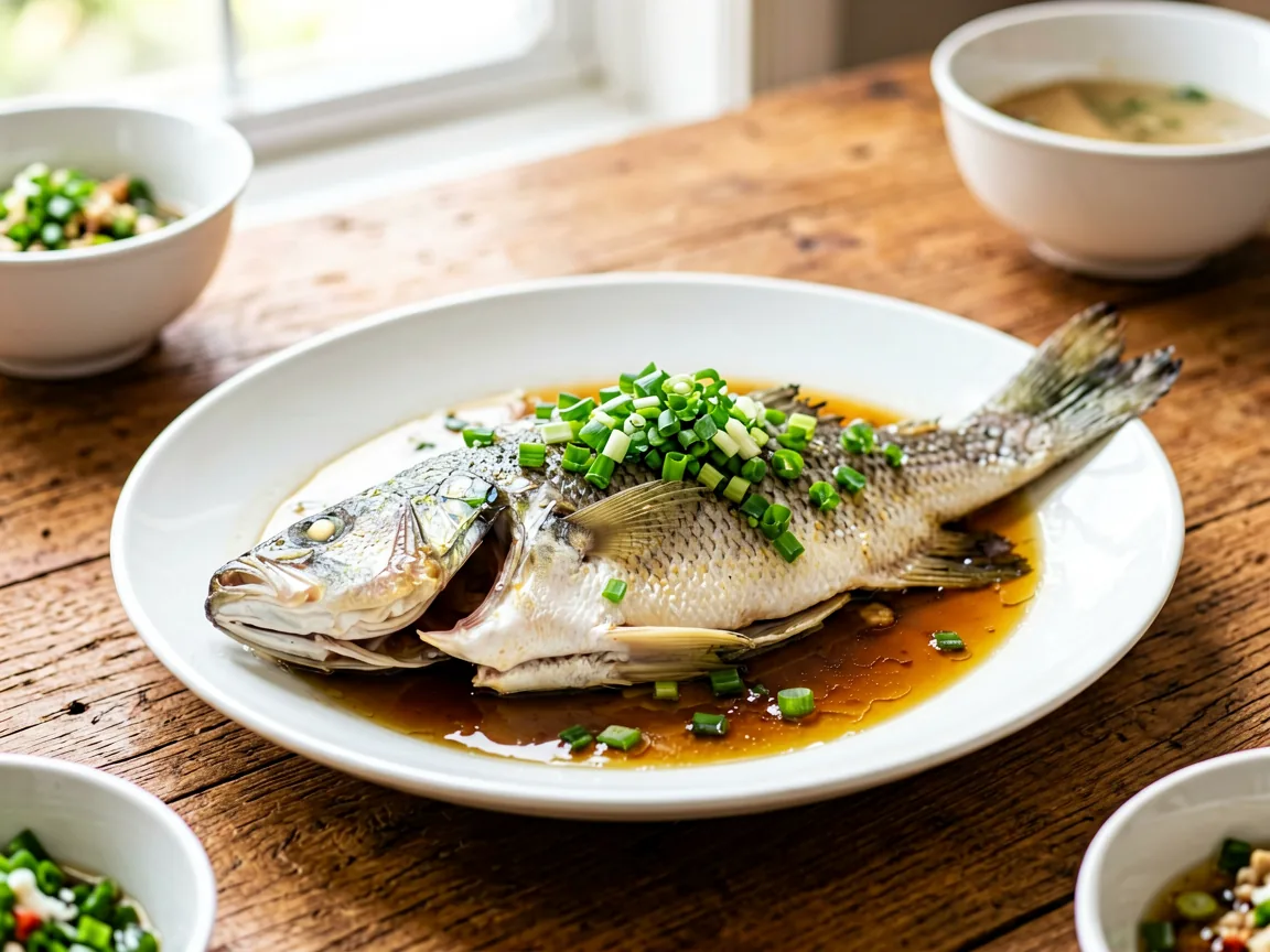 Steamed Sea Bass with Scallion Oil