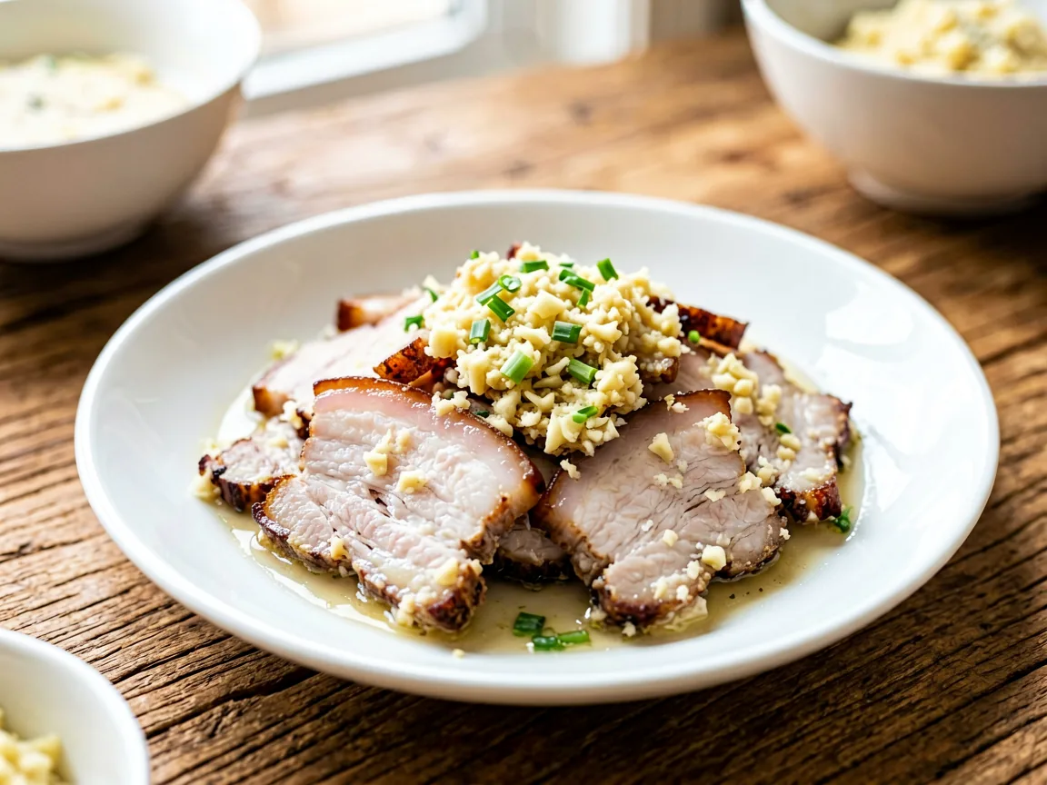 Garlic-Mashed Pork Belly Slices